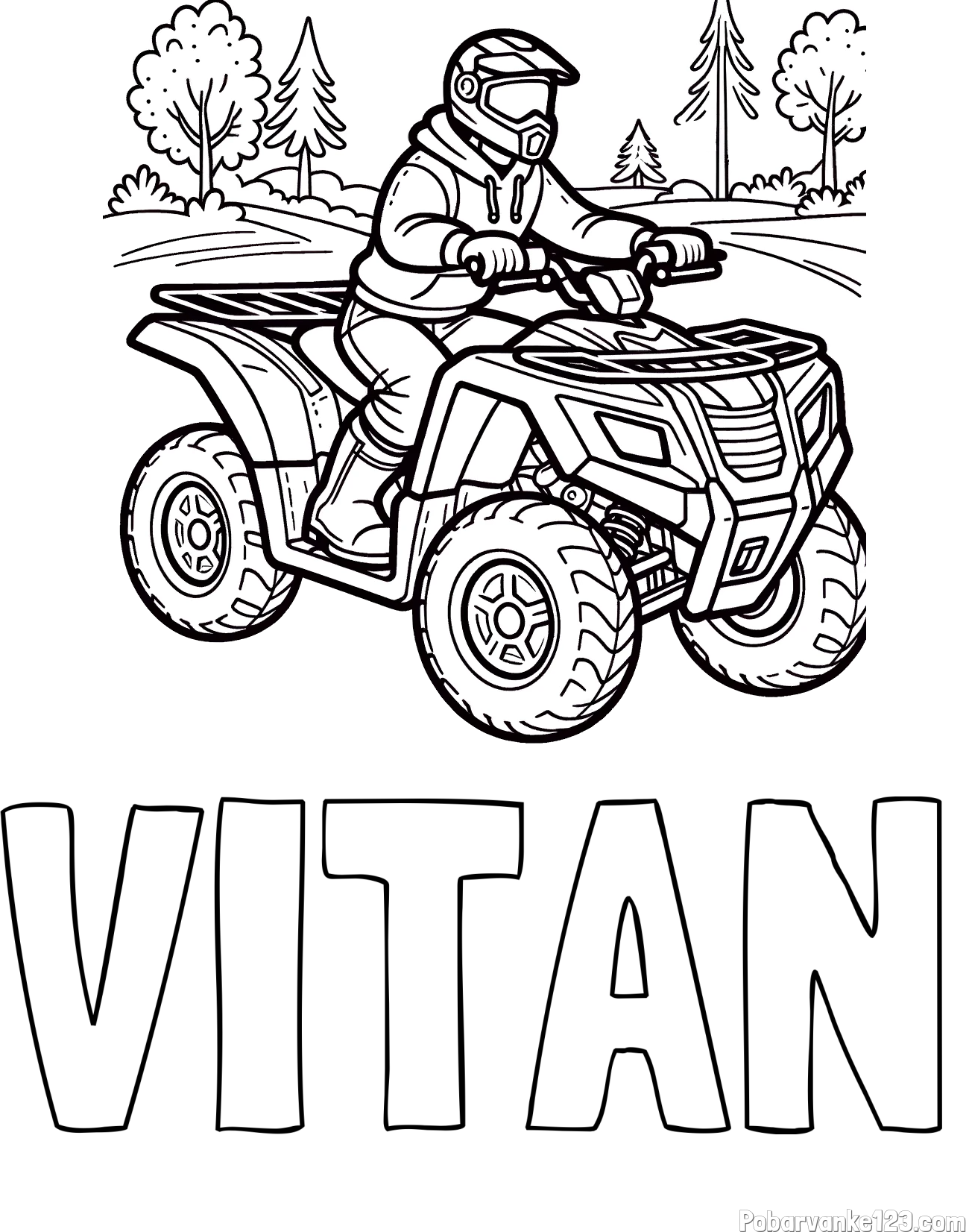 Pobarvanka imena VITAN in pobarvanka motorista na štirikolesniku