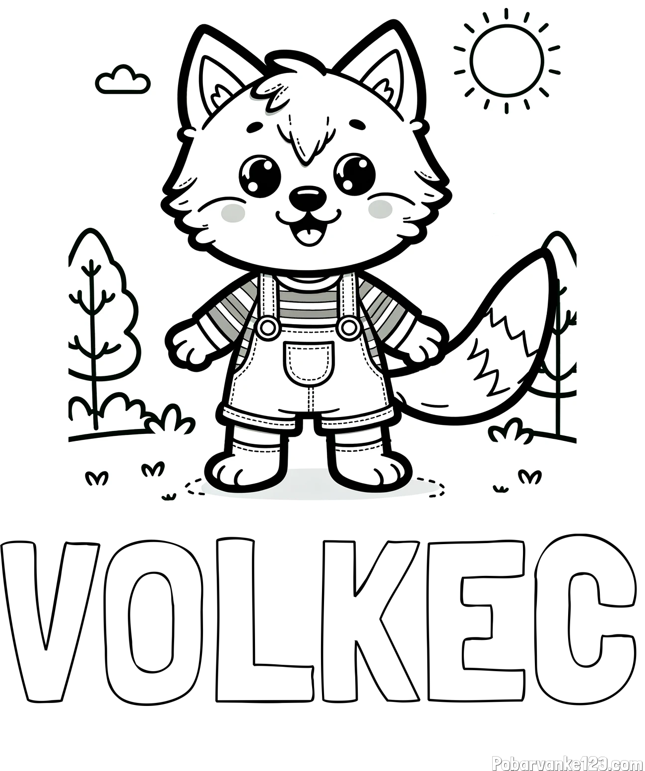 Pobarvanka imena VOLKEC in pobarvanka ljubkega volka
