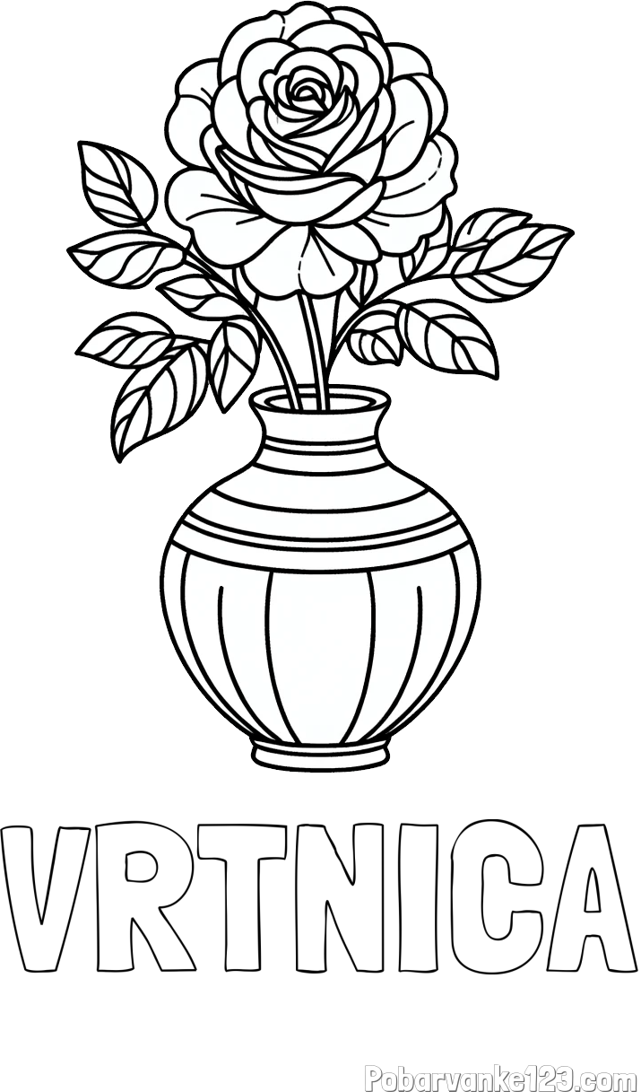 Pobarvanka imena VRTNICA in pobarvanka vrtnice v vazi
