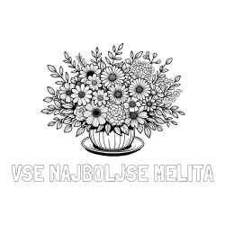 Online izdelana pobarvanka - Pobarvanka imena VSE NAJBOLJŠE MELITA in pobarvanka velikega šopka rož