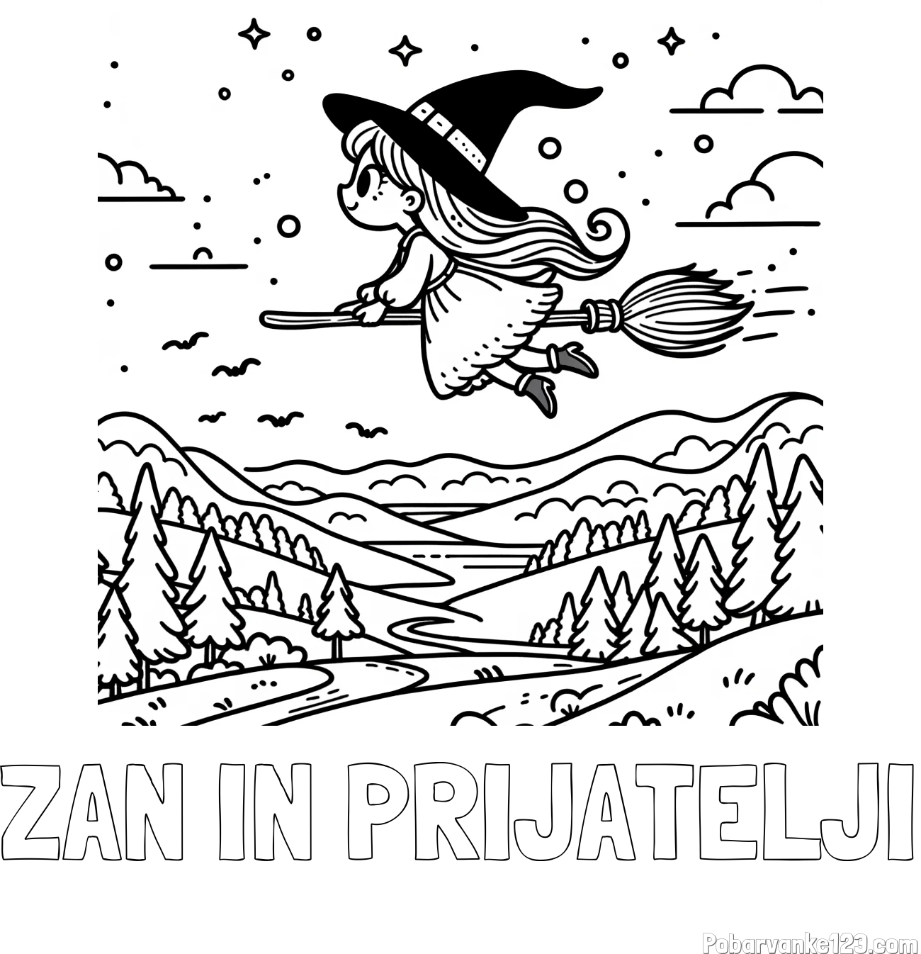 Pobarvanka imena ŽAN IN PRIJATELJI in pobarvanka čarovnice, ki leti na metli