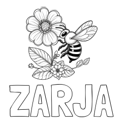 Online izdelana pobarvanka - Pobarvanka imena ZARJA in otroška pobarvanka čebelice in rožice