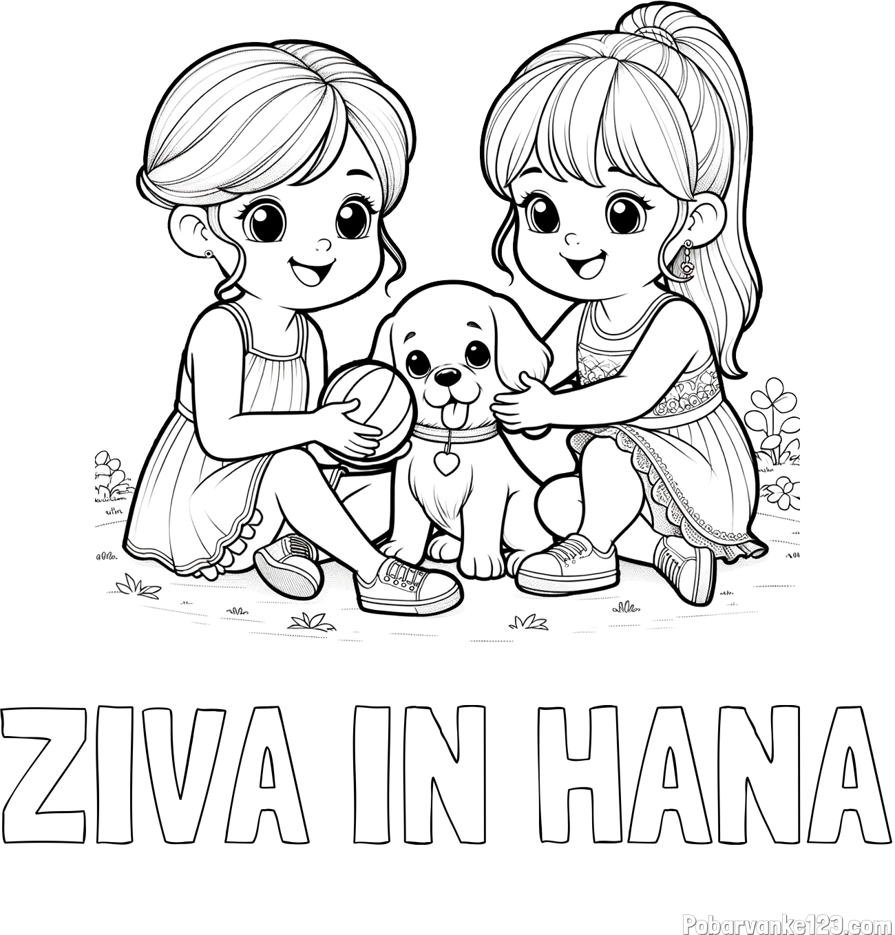 Pobarvanka imena ŽIVA IN HANA in pobarvanka prijateljic s kužkom