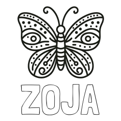 Pobarvanka imena ZOJA in preprosta pobarvanka metulja