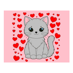 Pobarvana pobarvanka - Pobarvanka ljubke mucke obdane s srčki