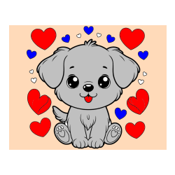 Pobarvana pobarvanka - Pobarvanka ljubkega kužka obdanega s srčki