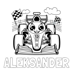 Online izdelana pobarvanka - Pobarvanka imena ALEKSANDER in otroška pobarvanka FORMULA 1