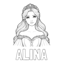 Online izdelana pobarvanka - Pobarvanka imena ALINA in pobarvanka realistične princese