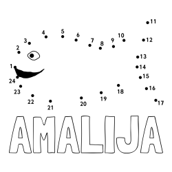Online izdelana pobarvanka - Pobarvanka imena AMALIJA in pobarvanka ribe - poveži številke