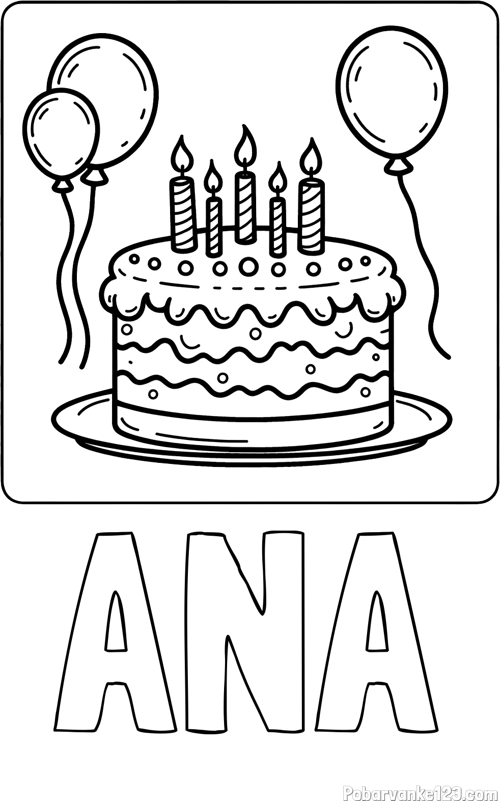 Pobarvanka imena ANA in pobarvanka torte za 5. rojstni dan