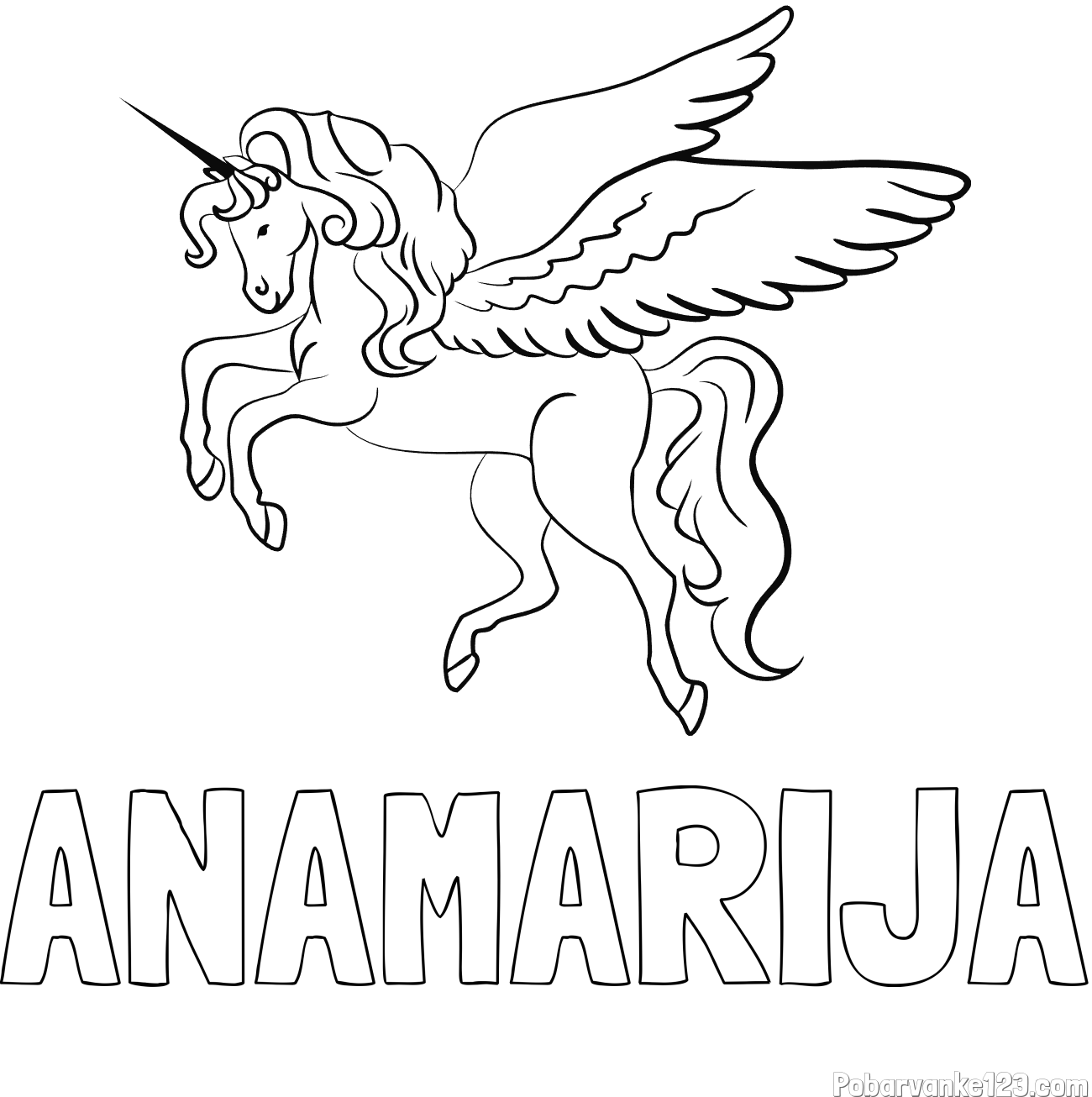 Pobarvanka imena ANAMARIJA in lepa pobarvanka samoroga