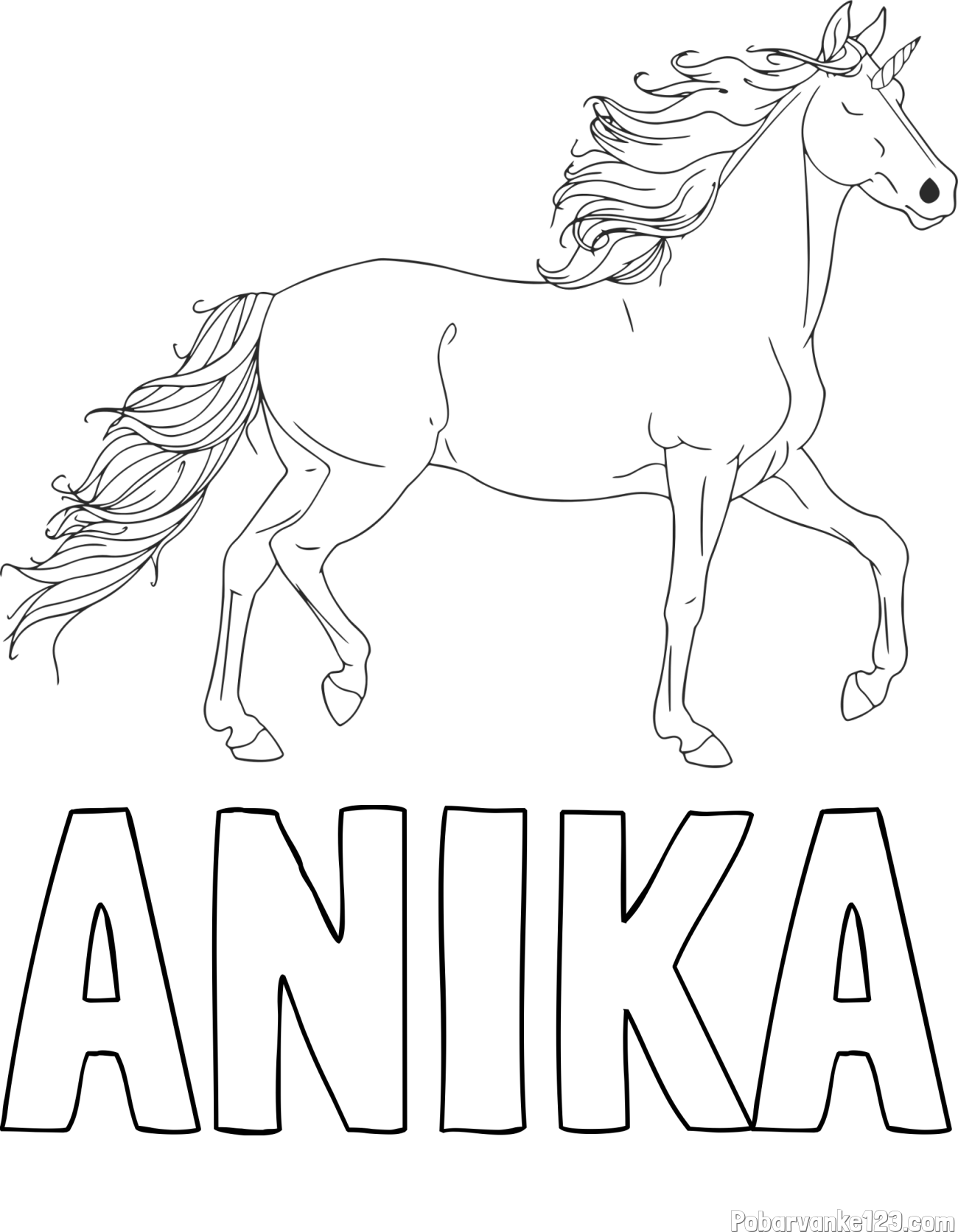 Pobarvanka imena ANIKA in samorog