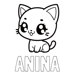 Online izdelana pobarvanka - Pobarvanka imena ANINA in pobarvnaka ljubke muce v anime slogu