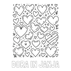 Online izdelana pobarvanka - Pobarvanka imena DORA IN JANJA in pobarvanka različnih srčkov