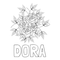 Online izdelana pobarvanka - Pobarvanka imena DORA in pobarvanka šopka vrtnic