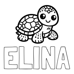 Online izdelana pobarvanka - Pobarvanka imena ELINA in otroška pobarvanka želve