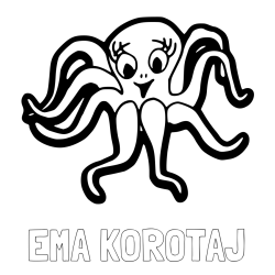 Online izdelana pobarvanka - Pobarvanka imena EMA KOROTAJ in otroška pobarvanka nasmejane hobotnice