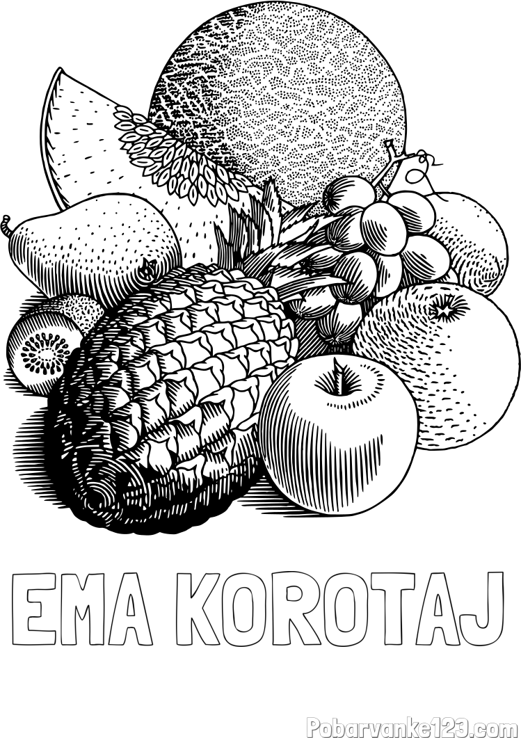 Pobarvanka imena EMA KOROTAJ in pobarvanka sadja (ananas, melona, jabolka, kivi, grozdje, pomaranča...)