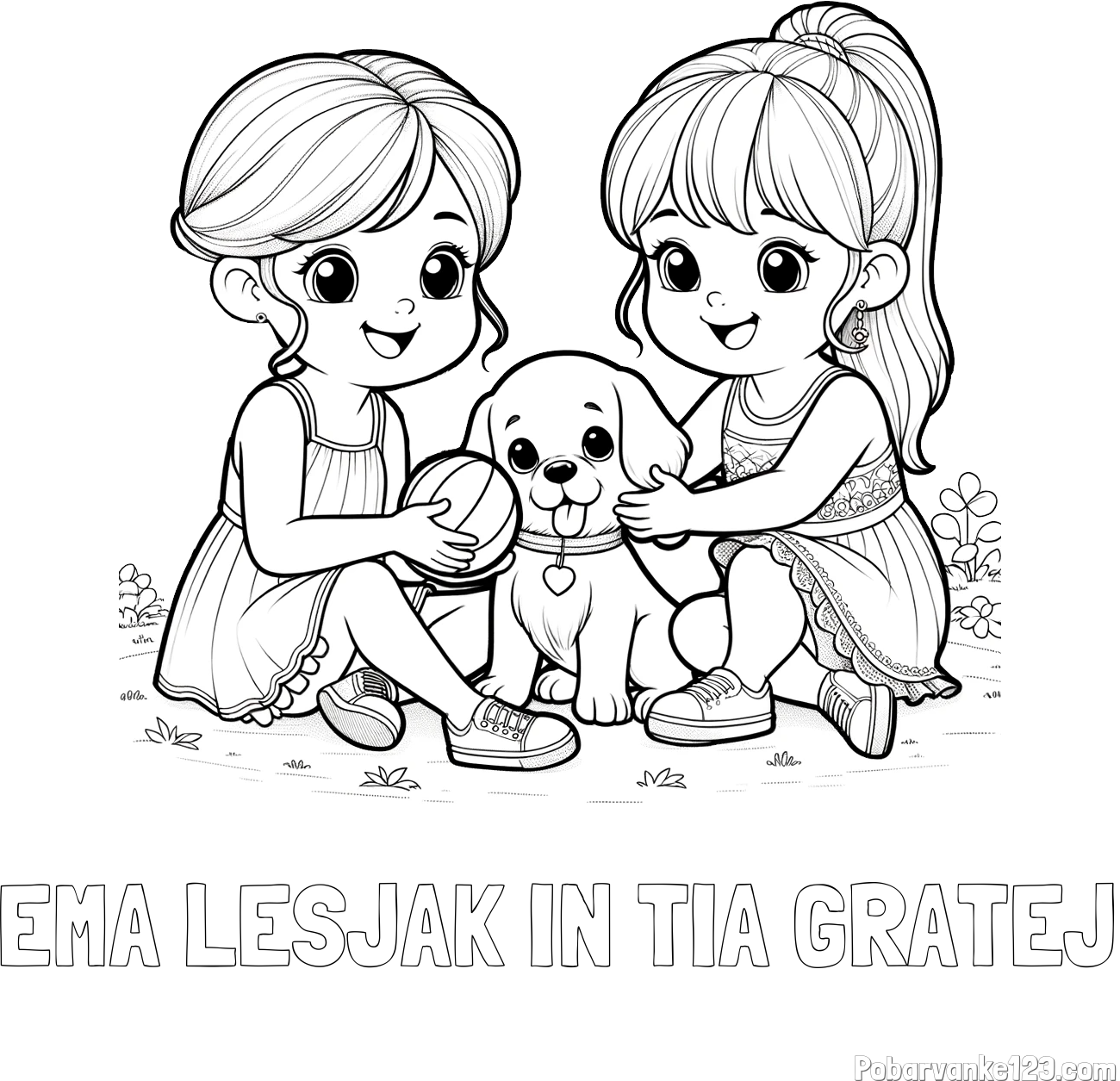 Pobarvanka imena EMA LESJAK IN TIA GRATEJ in pobarvanka prijateljic s kužkom