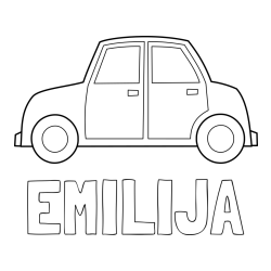 Online izdelana pobarvanka - Pobarvanka imena EMILIJA in pobarvanka avta