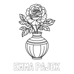 Online izdelana pobarvanka - Pobarvanka imena EMMA PAJEK in pobarvanka vrtnice v vazi