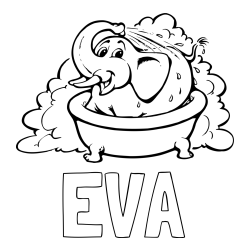 Online izdelana pobarvanka - Pobarvanka imena EVA in pobarvanka nasmejanega slončka