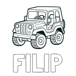 Online izdelana pobarvanka - Pobarvanka imena FILIP in preprosta pobarvanka jeep-a