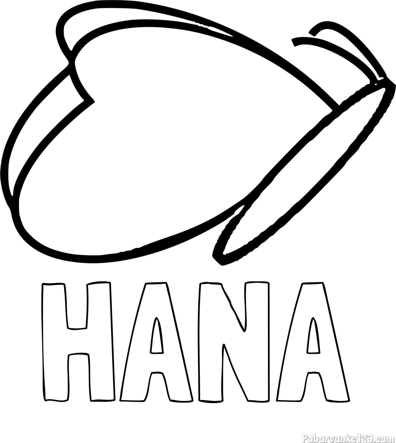 Pobarvanka imena HANA in preprosta pobarvanka metulja v letu