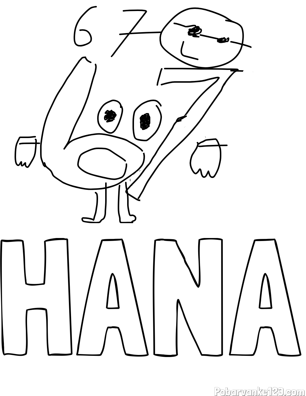 Pobarvanka imena HANA in six seven