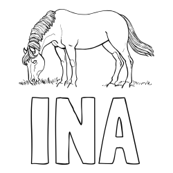 Online izdelana pobarvanka - Pobarvanka imena INA in pobarvanka konja med pašo