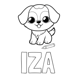 Online izdelana pobarvanka - Pobarvanka imena IZA in pobarvanka prikupnega kužka