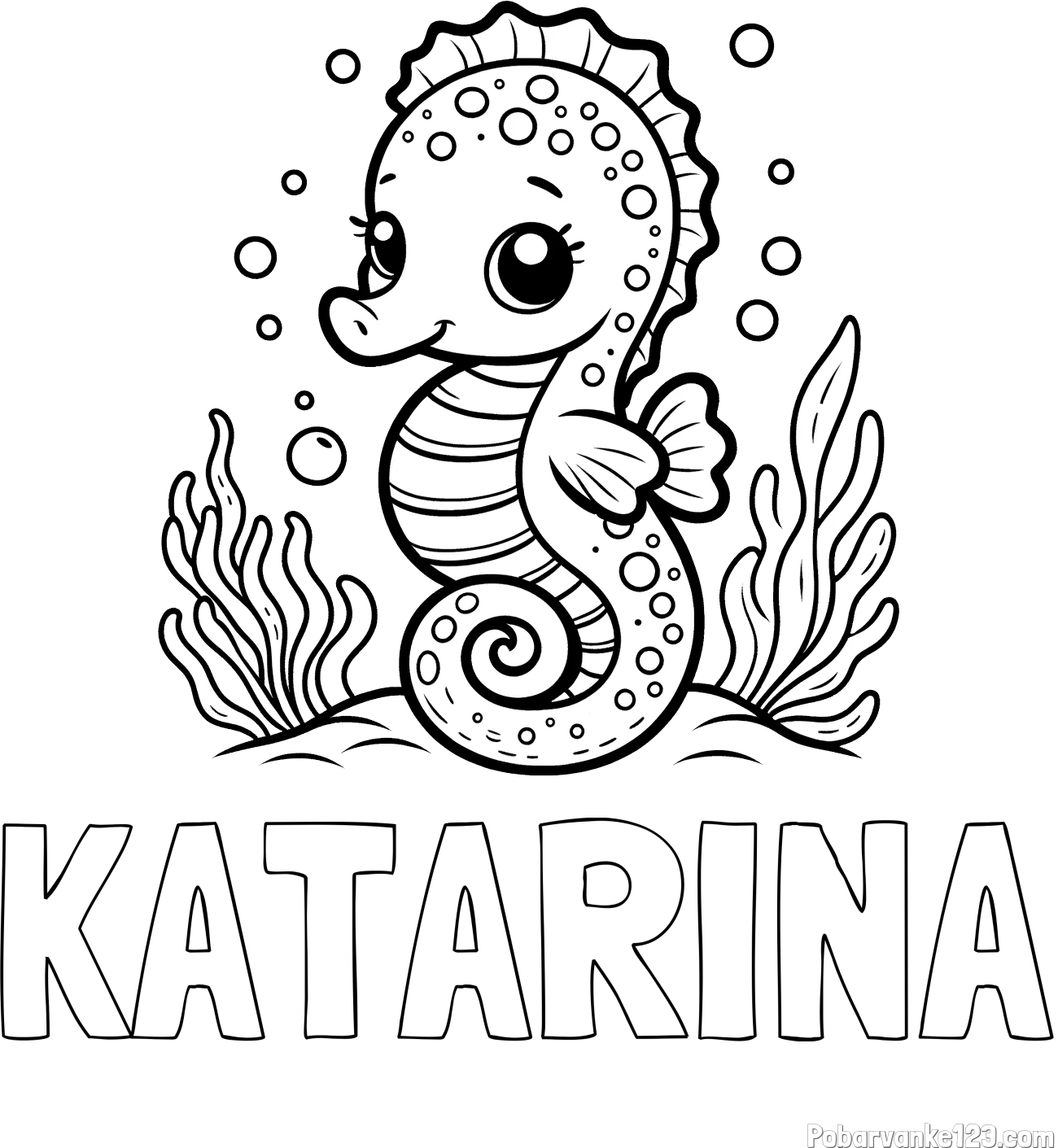 Pobarvanka imena KATARINA in pobarvanka morskega konjička