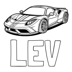 Online izdelana pobarvanka - Pobarvanka imena LEV in pobarvanka čudovitega športnega avtomobila