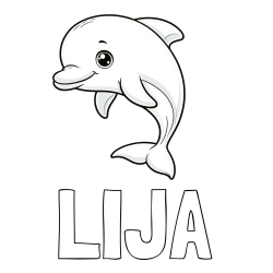 Online izdelana pobarvanka - Pobarvanka imena LIJA in otroška pobarvanka ljubkega delfina