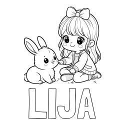 Online izdelana pobarvanka - Pobarvanka imena LIJA in pobarvanka ljubke punčke, ki se igra z zajčkom