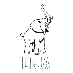 Online izdelana pobarvanka - Pobarvanka imena LIJA in pobarvanka slončka z rilcem dvignjenim visoko v zrak