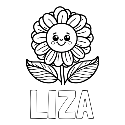Online izdelana pobarvanka - Pobarvanka imena LIZA in pobarvanka ljubke in nasmejane rože