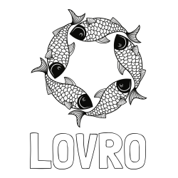 Online izdelana pobarvanka - Pobarvanka imena LOVRO in pobarvanka rib - mandale