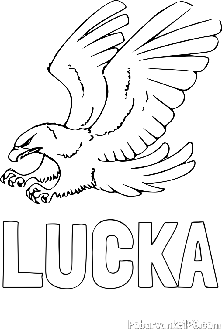 Pobarvanka imena LUČKA in pobarvanka orla v napadu