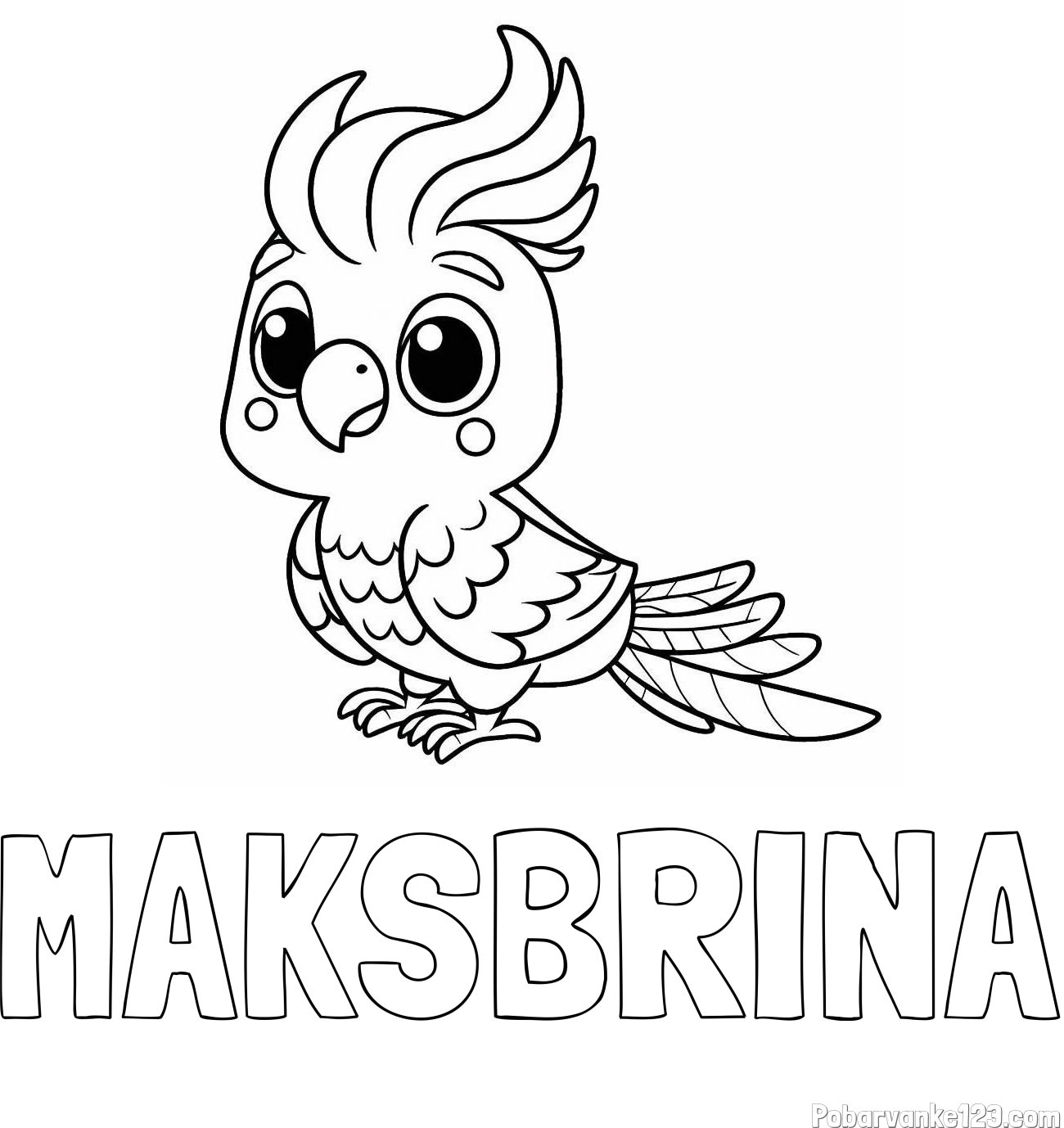 Pobarvanka imena MAKSBRINA in pobarvanka ljubke papige