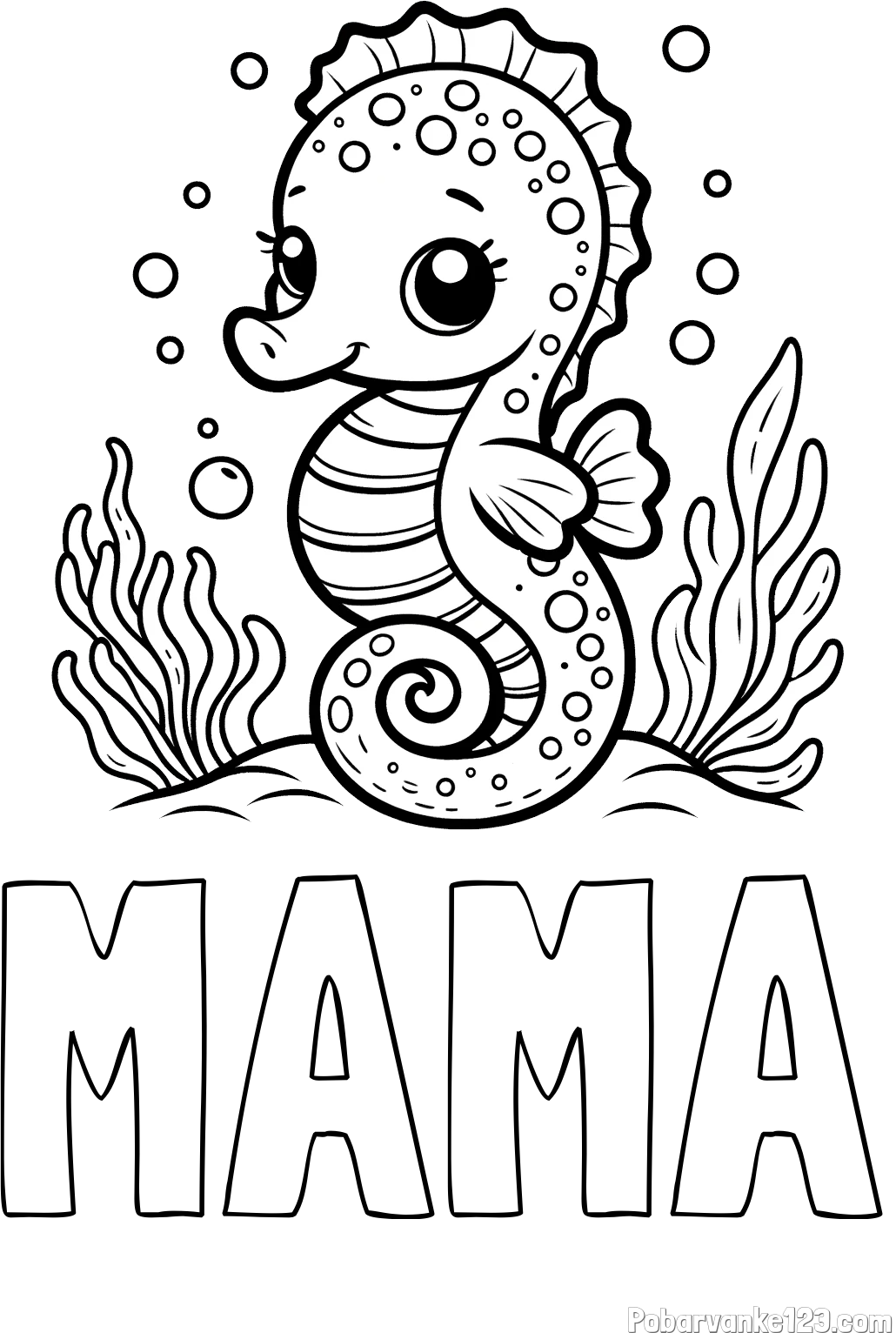 Pobarvanka imena MAMA in pobarvanka morskega konjička