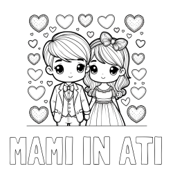 Online izdelana pobarvanka - Pobarvanka imena MAMI IN ATI in pobarvanka dveh zaljubljencev s srčki
