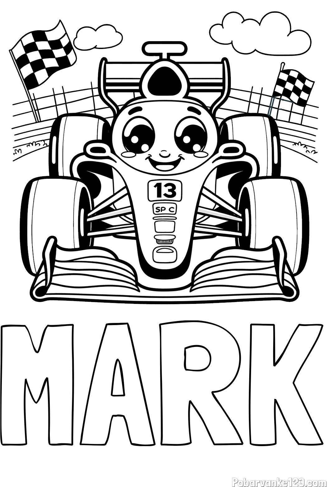 Pobarvanka imena MARK in otroška pobarvanka FORMULA 1