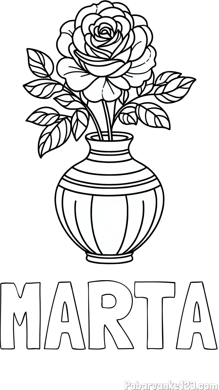 Pobarvanka imena MARTA in pobarvanka vrtnice v vazi