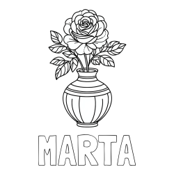 Online izdelana pobarvanka - Pobarvanka imena MARTA in pobarvanka vrtnice v vazi