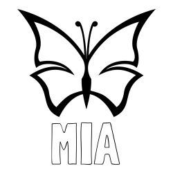 Online izdelana pobarvanka - Pobarvanka imena MIA in otroška pobarvanka metulja