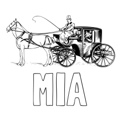 Online izdelana pobarvanka - Pobarvanka imena MIA in pobarvanka konja in kočije