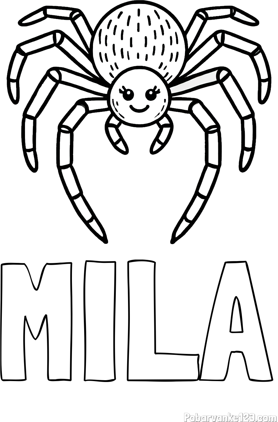 Pobarvanka imena MILA in pobarvanka veselega pajka