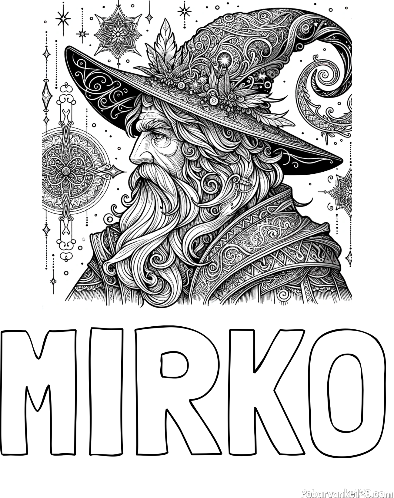 Pobarvanka imena MIRKO in Čudovita pobarvanka čarovnika