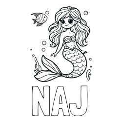 Online izdelana pobarvanka - Pobarvanka imena NAJ in pobarvanka male morske deklice in ribice
